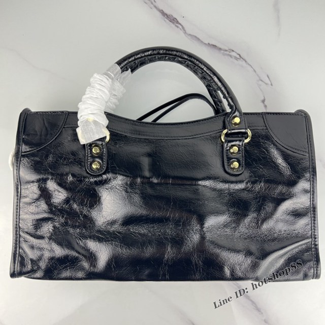 Balenciaga專櫃爆款手提女包 巴黎世家原版油蠟頭層牛皮香皮鳳梨金釘迷大號機車包 fyj1343